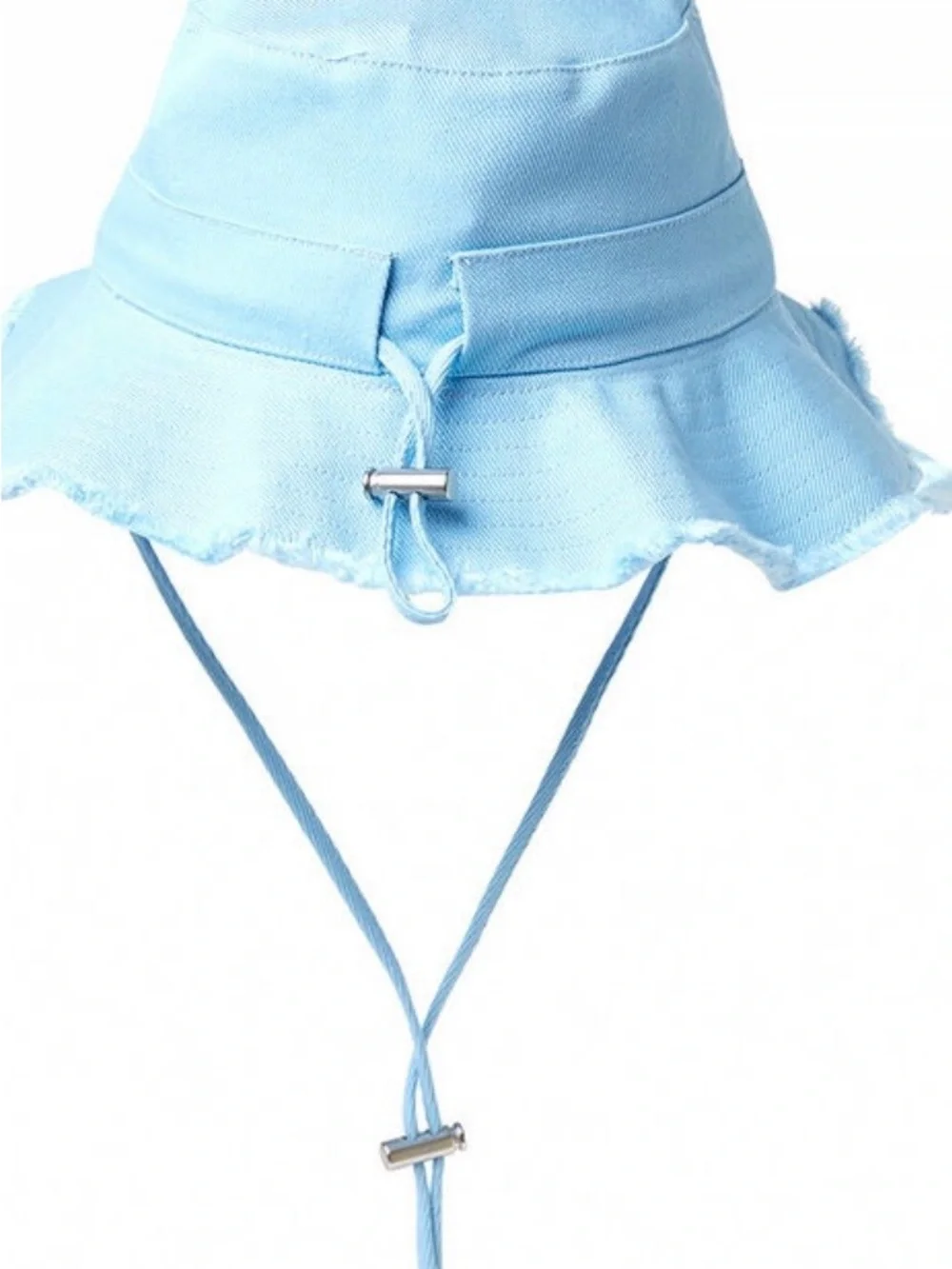 Jacquemus Powder Blue Frayed-Edge Bucket Hat with Chin Cord - Picture 2 of 5